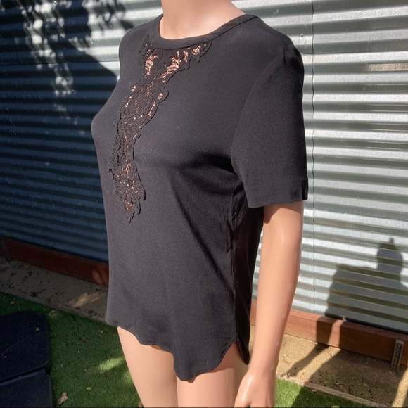 NWT Sandro Paris Lace Detail Blouse in Black - Picture 8 of 15